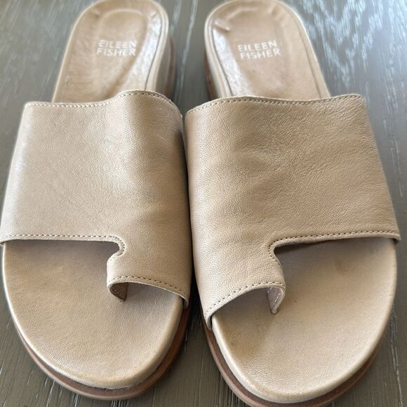 Eileen Fisher Digit Women's Beige Khaki Leather Slide Sandals Minimalist Size 6 - Picture 9 of 9